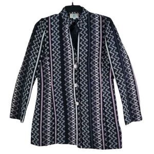 Vtg McCulley Highlands Coat Cardigan Women M Black White Embroidered Tweed